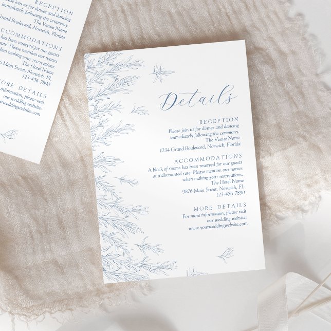 Moderne Dusty Blue Minimal Blätter Hochzeiten Deta Begleitkarte (Von Creator hochgeladen)