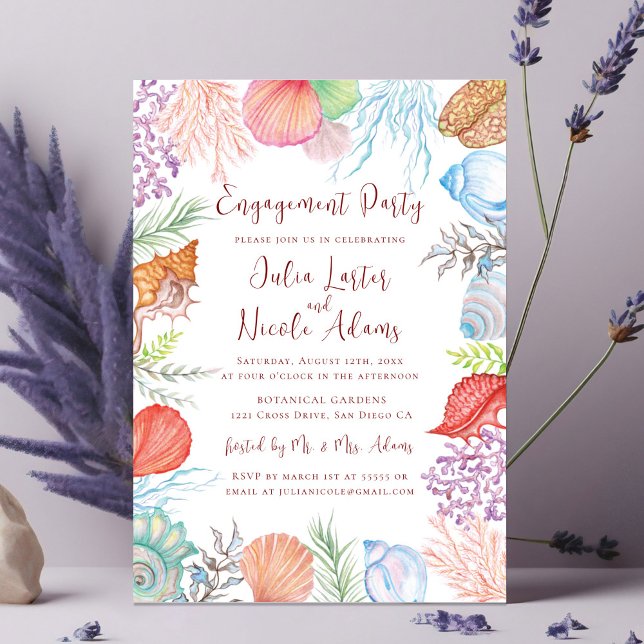 Moderne Dusty Blue Sea Muschel Beach Engagement Pa Einladung (Von Creator hochgeladen)