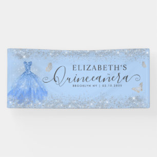 Moderne Dusty Blue Silver Gown Quinceañera Willkom Banner