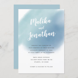 Moderne Dusty Blue Watercolor Ombre Wedding Einladung