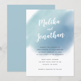 Moderne Dusty Blue Watercolor Ombre Wedding Einladung