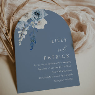 Moderne dusty Blue & White Boho Arch Wedding Einladung