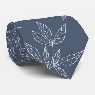 Moderne Dusty Gray Navy & White Peony Leaf Wedding Krawatte