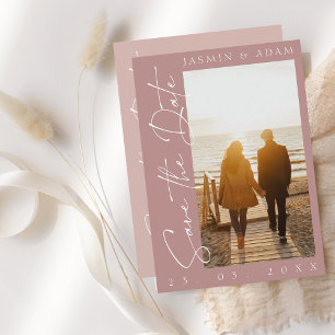 Moderne dusty Pink Script Foto Hochzeit Save The Date