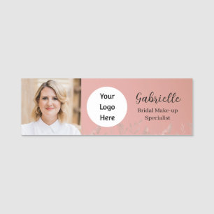 Moderne Dusty Rose Botanische Foto-Schrift  Namensschild
