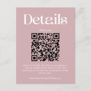 Moderne Dusty Rose Hochzeitdetails QR-Code Begleitkarte