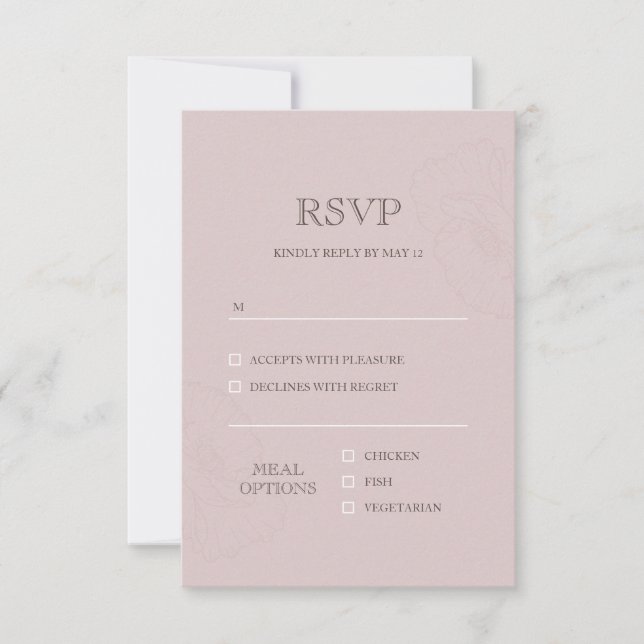 Moderne Dusty Rose Menü Auswahl REVP Karte (Vorderseite)