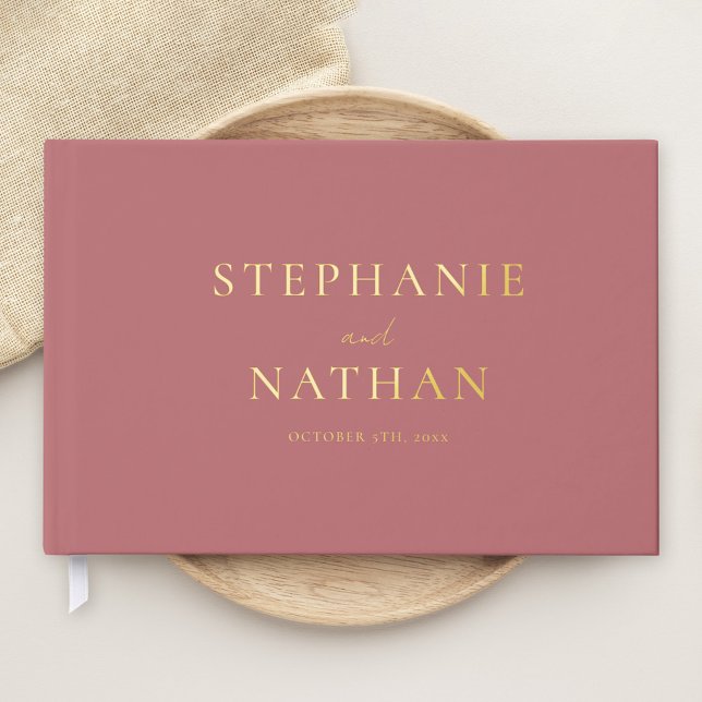 Moderne Dusty Rose Minimalistisch Wedding Gold Gästebuch (Von Creator hochgeladen)