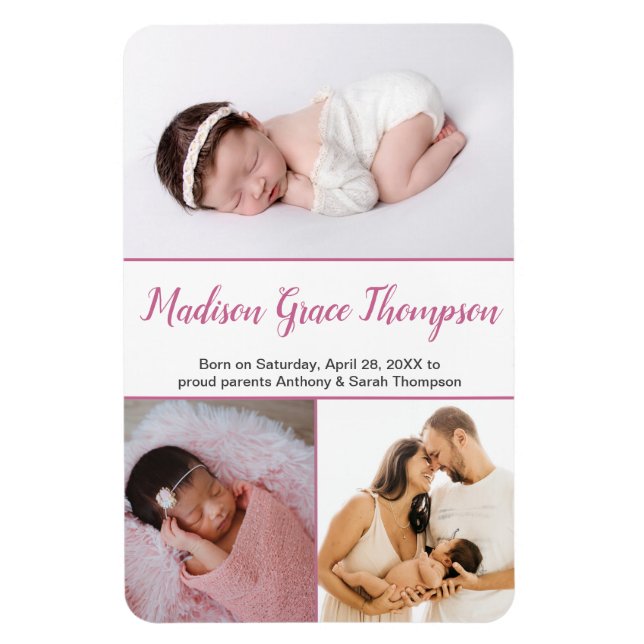 Moderne Dusty Rose Pink Script Baby Girl Fotos Magnet (Vertikal)