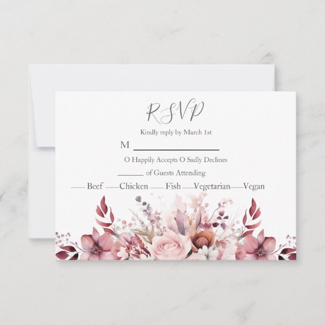 Moderne Dusty Rose Pink Wedding RSVP Karte (Vorderseite)