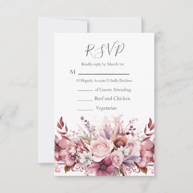 Moderne Dusty Rose Pink Wedding RSVP Karte (Vorderseite)