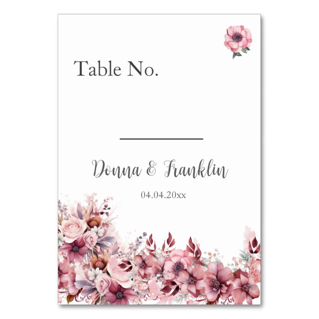 Moderne Dusty Rose Pink Wedding Tischnummer (Vorderseite)