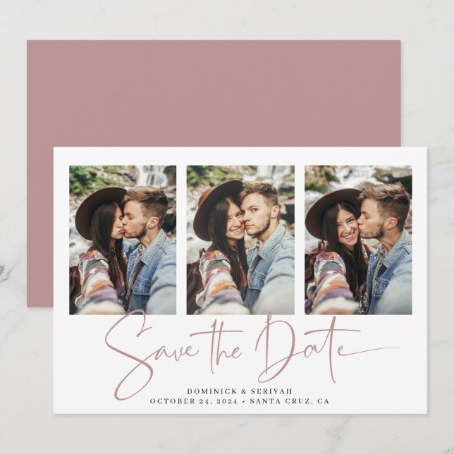 Moderne Dusty-Rose Save the Date handgeschrieben (Vorne/Hinten)