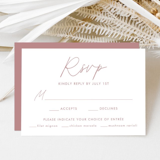 Moderne Dusty Rose Script Meal Choice Hochzeit RSVP Karte (Von Creator hochgeladen)