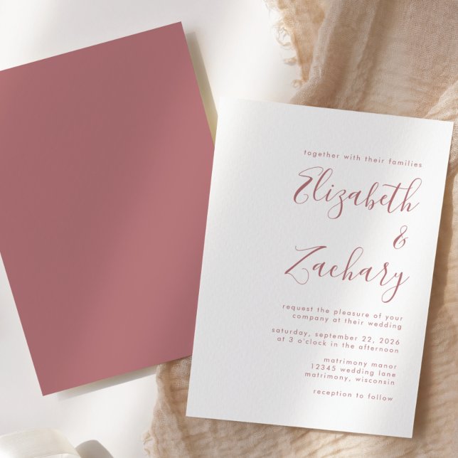 Moderne dusty Rose Script Wedding Einladung (Von Creator hochgeladen)
