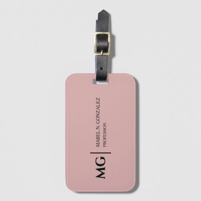 Moderne Dusty Rose Trendige Stilvolle Monogramm Gepäckanhänger (Vorderseite Vertikal)