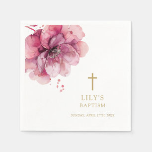 Moderne Dusty Rose Watercolor Florale Taufe Serviette