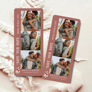Moderne Dusty Rosewood-Foto-Streifen Save-the-Date Einladung