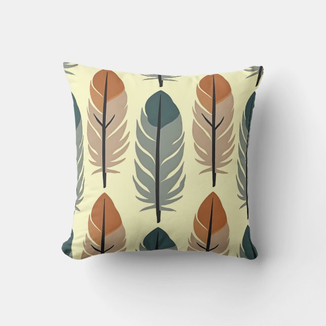 Moderne Earth Tone Feathers Throw Kissen (Vorderseite)