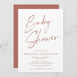 Moderne Earth Tones Einfache Script Baby Dusche Einladung