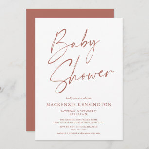 Moderne Earth Tones Einfache Script Baby Dusche Einladung