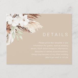 Moderne Earthy Beige Boho Hochzeitdetails Begleitkarte