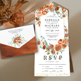 Moderne Earthy Burnt Orange Floral Wedding All In One Einladung