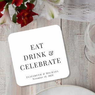 Moderne Eat Drink Celebrate Wedding Rechteckiger Pappuntersetzer
