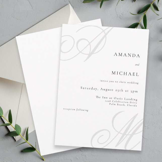 Moderne Edge-Elegant-Minimal-Monogram-Hochzeit Einladung (A simple minimalist wedding invitation with elegant layout and styling.)