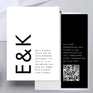 Moderne EDITABLE Bold Monogram QR CODE UAWG Weddin Einladung