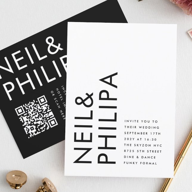 Moderne EDITABLE Bold Names QR CODE UAWG Wedding Einladung (Von Creator hochgeladen)