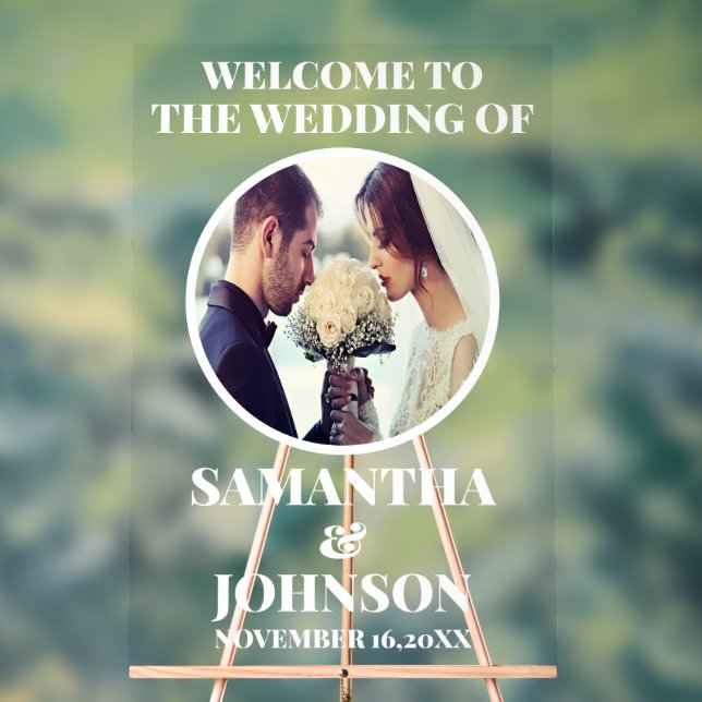 Moderne EDITABLE Foto Wedding Willkommen Acrylschild (Neutral)