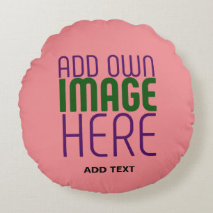 MODERNE, EDITABLE SALMON PINK BILDTEMPLATE RUNDES KISSEN