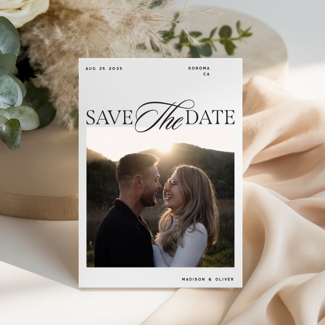 Moderne Editorials-Schrift Foto doppelseitig Save The Date (Von Creator hochgeladen)