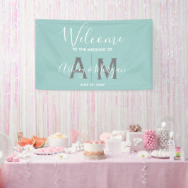 Moderne Eggshell Blue Wedels Monogram Banner