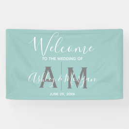Moderne Eggshell Blue Wedels Monogram Banner