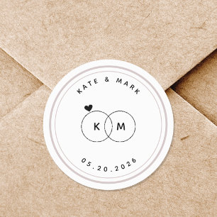Moderne Eheringe Monogramm Save-the-Date Runder Aufkleber