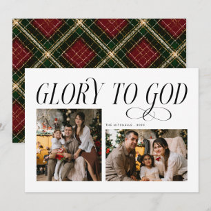 Moderne Ehre Gottes 2 Foto Tartan-Muster Feiertagskarte