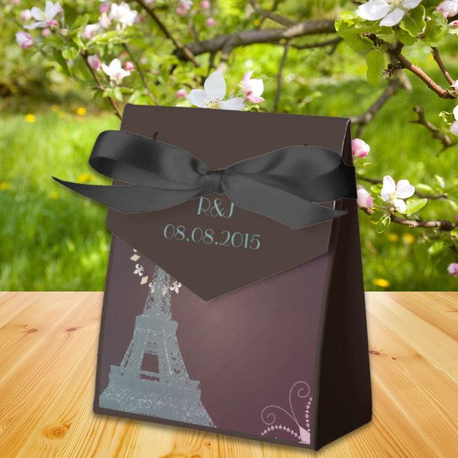 moderne Eiffelturm Vintage Paris Hochzeit Geschenkschachtel (modern eiffel tower vintage paris wedding favor boxes)