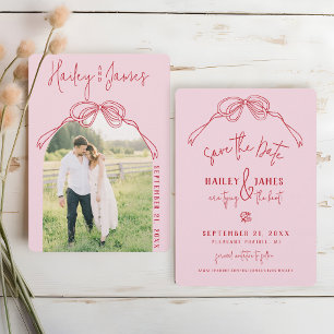 Moderne, eigenhändig gezeichnete Bow PINK Foto Hoc Save The Date
