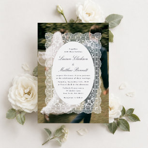 Moderne Ein-Foto-Spitzen-Hochzeitseinladung Einladung