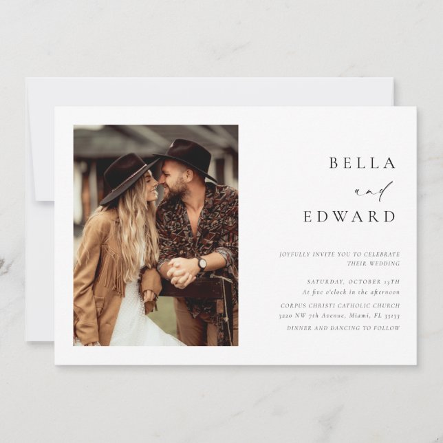 Moderne, einfache 2 Fotos Elegante Einladung zur H (Vorderseite)