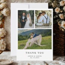 Moderne einfache 4-Foto-Hochzeit Danke-Karte