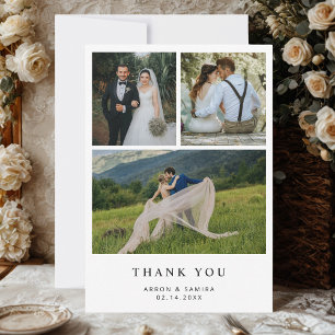 Moderne einfache 4-Foto-Hochzeit Danke-Karte Dankeskarte