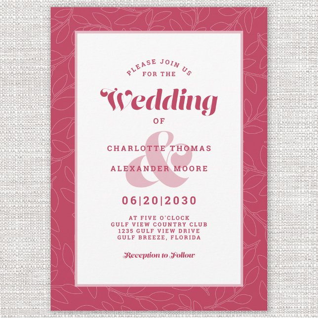 Moderne, einfache Abstrakte Blätter | Magenta Red  Einladung (Von Creator hochgeladen)