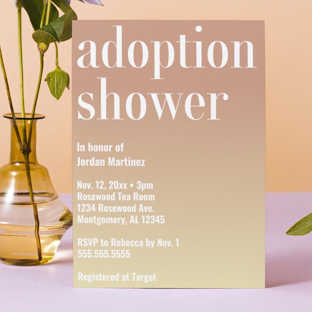 Moderne, einfache Adoption Baby-/Kinderdusche Einladung (child adoption baby shower invitation bold modern minimalist trendy simple gradient pink and yellow)