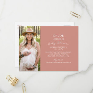Moderne einfache Baby-Party-Foto-Lachs Einladungspostkarte