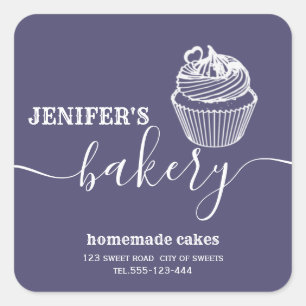 Moderne einfache Bäckerei Selbstgemachte Cupcakes  Quadratischer Aufkleber