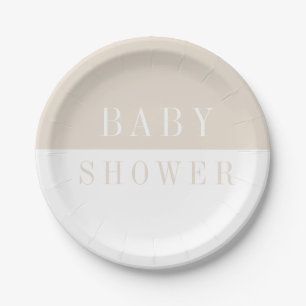 Moderne, einfache, beige Babydusche Pappteller