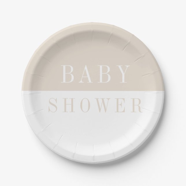 Moderne, einfache, beige Babydusche Pappteller (Vorderseite)